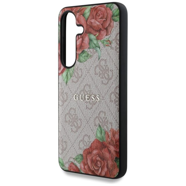 Guess Leather 4G Flowers Print Metal Classic Logo MagSafe Samsung Galaxy S25 case pink - imagine 6