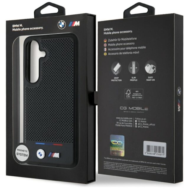 Case BMW Leather Tricolor Stripe MagSafe for Samsung Galaxy S25+ black - imagine 8