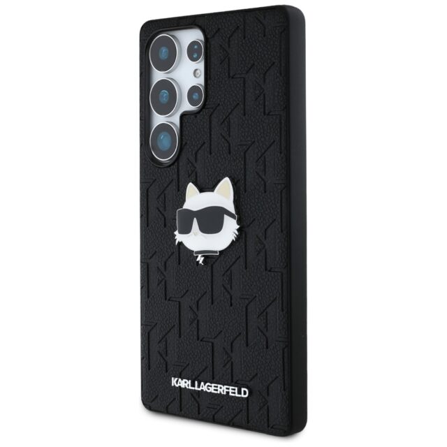 Karl Lagerfeld Leather Monogram Pin Logo Choupette Head Case for Samsung Galaxy S25 Ultra Black - imagine 2