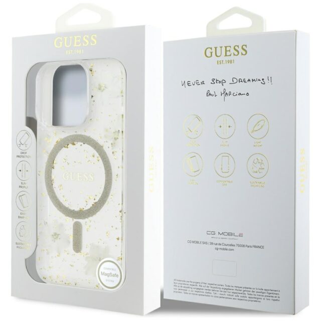 Case Guess Resin Flowers Glitter MagSafe for iPhone 16 Pro Max beige - imagine 8