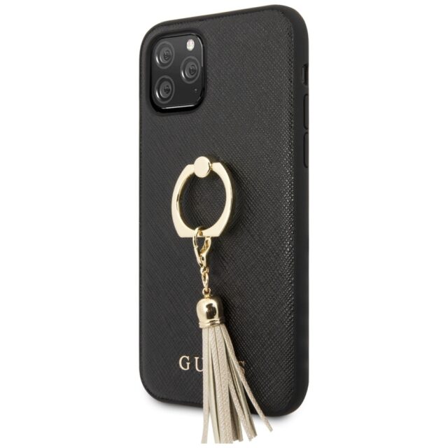 Guess GUHCN58RSSABK iPhone 11 Pro black hard case Saffiano with ring stand - imagine 2