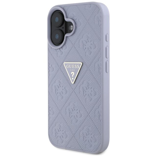 Case Guess Hot Stamp 4G Pattern Triangle Metal Logo for iPhone 16 purple - imagine 2