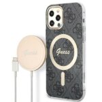 Guess Set GUBPP12MH4EACSK Case+ Charger iPhone 12/12 Pro /black hard case 4G Print MagSafe