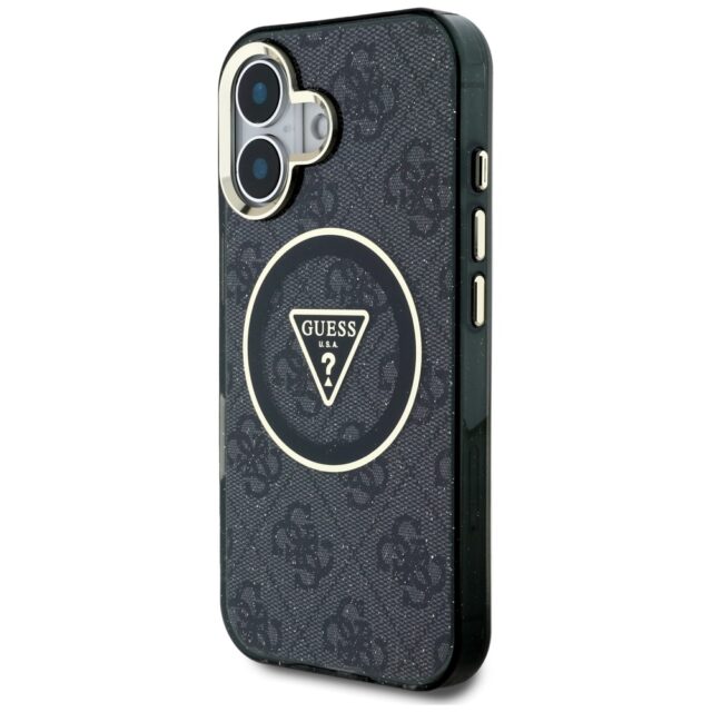 Case Guess IML Metal Glitter 4G Circle Triangle MagSafe for iPhone 16 black - imagine 2