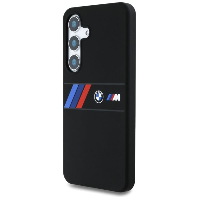 Case BMW Silicone Middle Tricolor Stripes MagSafe for Samsung Galaxy S25 black - imagine 2