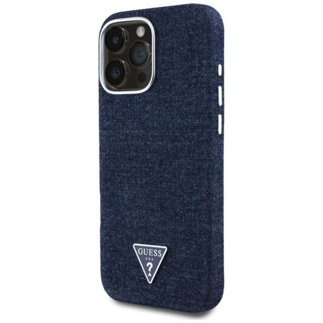 Case Guess Denim Triangle Logo MagSafe for iPhone 16 Pro Max blue - imagine 2