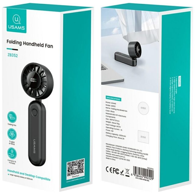 Hand fan USAMS Mini ZB352 1200mAh folding black - imagine 4