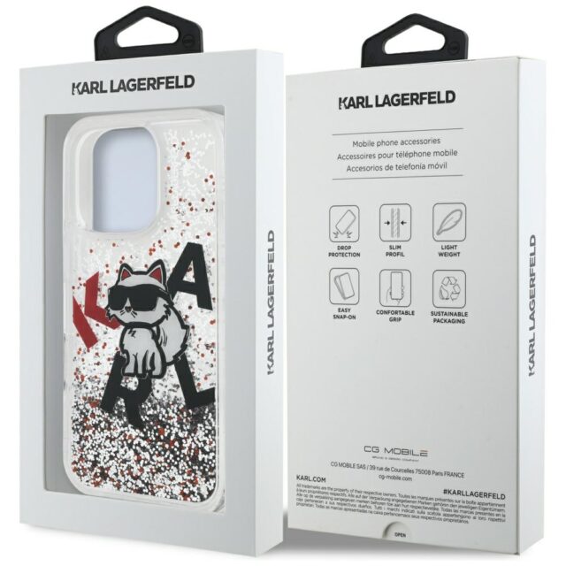 Case Karl Lagerfeld Liquid Glitter       Choupette Logo for iPhone 16 Pro transparent - imagine 8