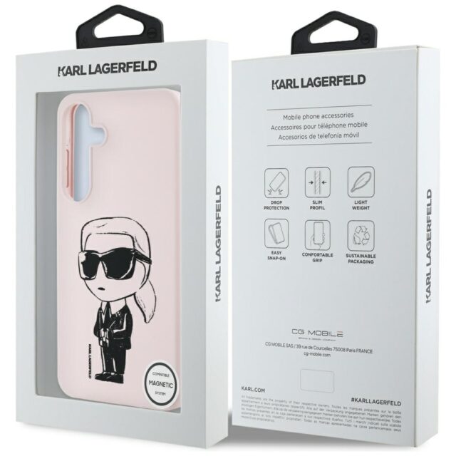 Case Karl Lagerfeld Silicone Graffiti Ikonik Printed Logo MagSafe for Samsung Galaxy S25 pink - imagine 8