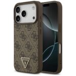 Guess Leather 4G Triangle Strass MagSafe case for iPhone 17 Pro brown
