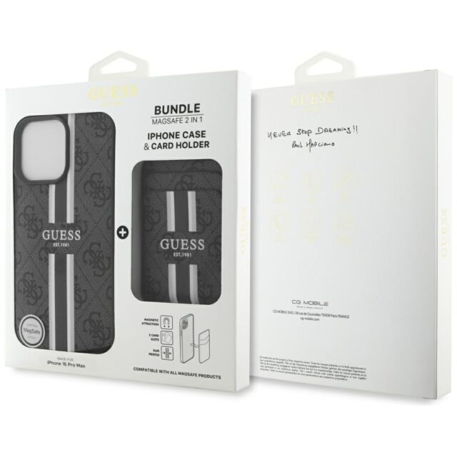 Case Guess 4G Stripes with wallet Magsafe for iPhone 16 Pro Max black - imagine 6