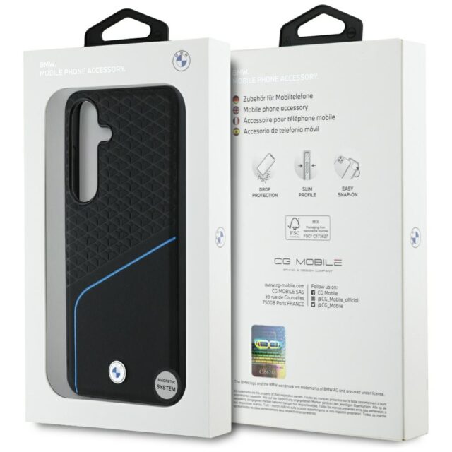 Case BMW Leather Textured and Smooth MagSafe for Samsung Galaxy S25 black - imagine 8