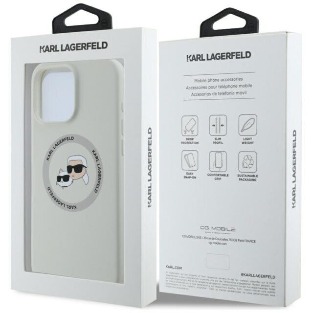 Case Karl Lagerfeld Silicone Double Heads And Circle MagSafe for iPhone 16 Pro beige - imagine 8