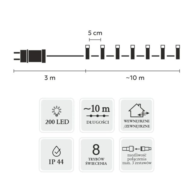 Extralink LED Lights, 200L Warm White, 3 + 10 m Indoor/Outdoor - imagine 3