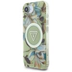 Case Guess IML Metal Glitter Flowers Triangle MagSafe for iPhone 16e green - imagine 2