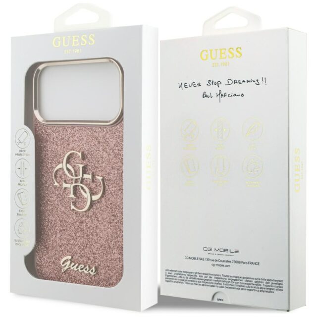 Guess Fixed Glitter Big 4G Metal Frame Case for iPhone 17 Pro Max Pink - imagine 8