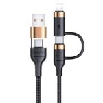 USAMS braided cable U62 2xUSB-C/USB-A/Lightning 1.2m PD Fast Charge black SJ483USB01 (US-SJ483)