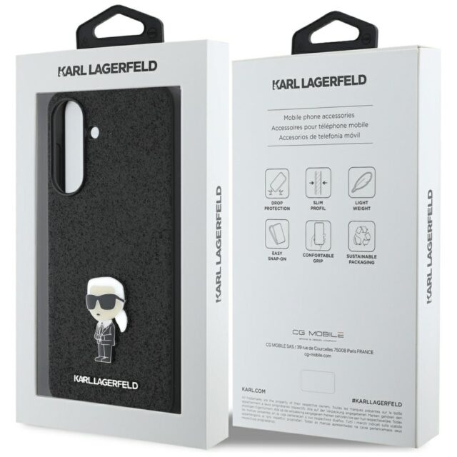 Case Karl Lagerfeld Fixed Glitter Ikonik Logo Metal Pin for Samsung Galaxy A56 black - imagine 7