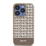 DKNY DKHMP15LPSOSPW iPhone 15 Pro 6.1 inch brown hardcase Leather Printed Pattern Metal Logo MagSafe - imagine 3