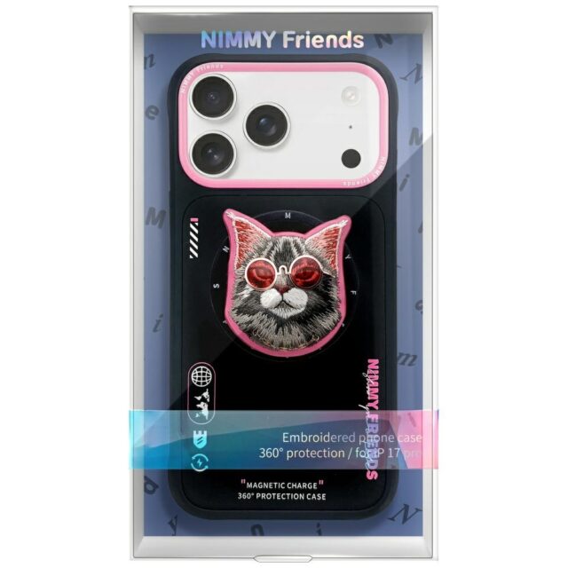 Case Nimmy Glasses Cool Cat MagSafe for  iPhone 17 Pro Max black and pink - imagine 2