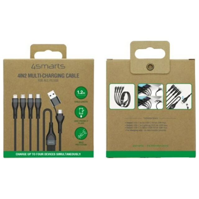 Kabel USB-C/USB-A 4smarts 4w1 1.2m       czarny - imagine 5