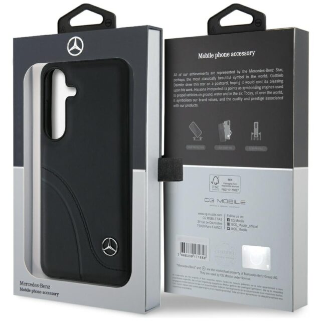 Mercedes Leather Curved Stitches Case for Samsung Galaxy S25 Black - imagine 8