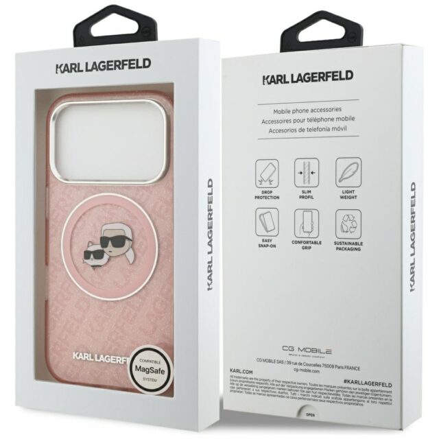 Karl Lagerfeld IML Glitter Karl & Choupette Heads Logo MagSafe Case for iPhone 17 Pro Pink - imagine 8