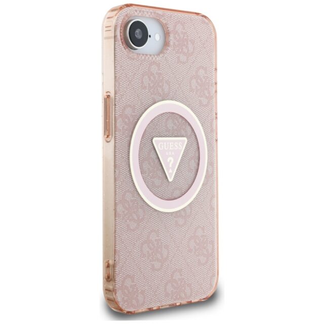 Case Guess IML Metal Glitter 4G Circle Triangle MagSafe for iPhone 16e pink - imagine 4