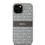 DKNY DKHCP15SPRTHSLE iPhone 15 / 14 / 13 6.1 inch beige hardcase Leather Mono Stripe & Metal Logo - imagine 3
