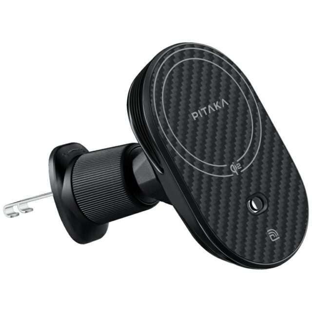 Car mount with wireless charger PITAKA MagEZ Pro 2 Qi2 15W NFC MagSafe black grey - imagine 2