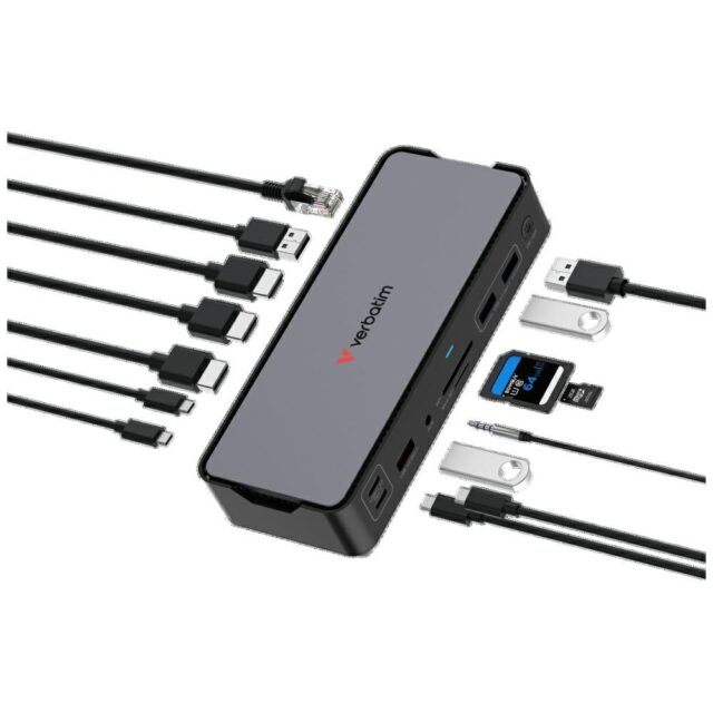 Adapter Verbatim docking station Pro 15in1 2xHDMI/1xRJ45/4xUSB-A/4xUSB-C/1xSD/1xmicroSD/1xAudio/1xDi - imagine 2