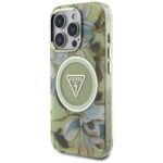 Case Guess Glitter Flowers Triangle Buttons MagSafe for iPhone 16 Pro Max green - imagine 2