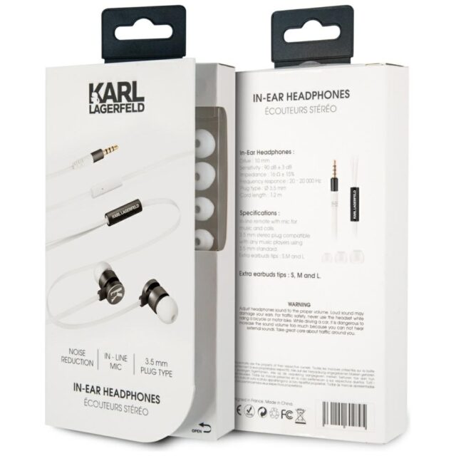 Karl Lagerfeld Headphones KLEPWIWH white&black 3,5mm - imagine 3