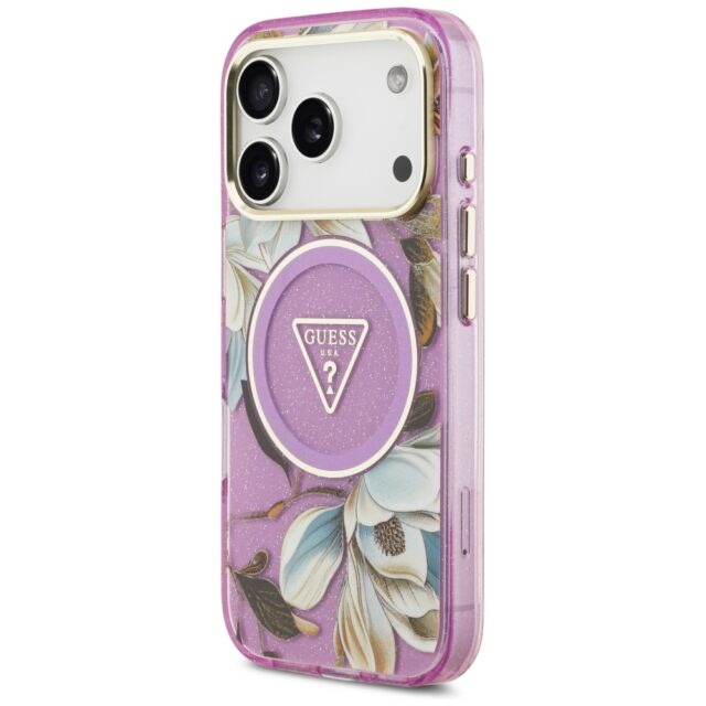 Case Guess IML Glitter Flowers Triangle MagSafe for iPhone 17 Pro purple - imagine 2
