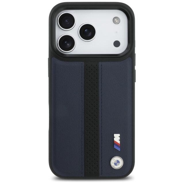 Case BMW M Perforated Stripe Logo MagSafe for iPhone 17 Pro navy blue - imagine 3