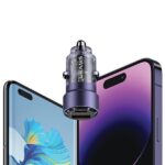 USAMS Car Charger C39 USB+USB-C 60WFast Charge purple CC208CC02 (US-CC208) - imagine 2