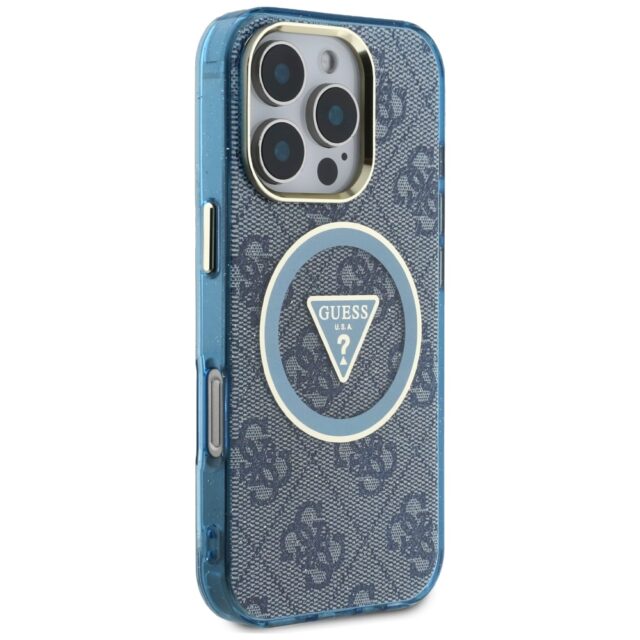 Case Guess IML Metal Glitter 4G Circle Triangle MagSafe for iPhone 16 Pro Max blue - imagine 4