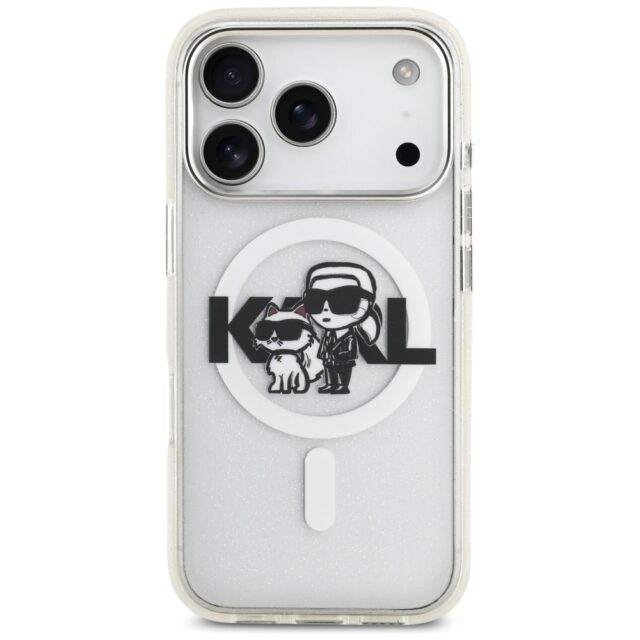 Karl Lagerfeld IML Glitter Karl & Choupette Sketch Logo MagSafe Case for iPhone 17 Pro Clear - imagine 3