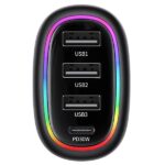 USAMS car charger 1xUSB-C 3xUSB-A C34 48W 3A+C PD Fast Charge black CC170CC01 (US-CC170) - imagine 3