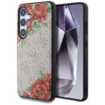 Guess Leather 4G Flowers Print Metal Classic Logo MagSafe Samsung Galaxy S25 case pink