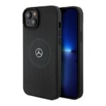 Mercedes MEHMP15S23RMMK iPhone 15 / 14 / 13 6.1" Black Hardcase Crossed Lines Pattern Leather MagSaf