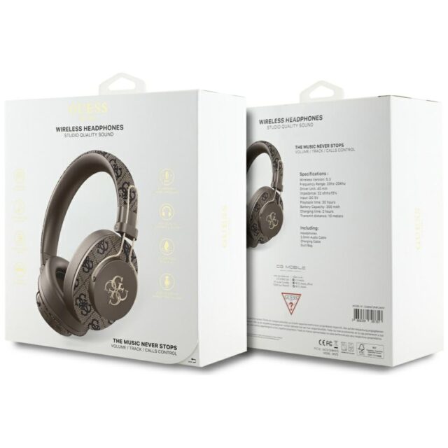 Headphones Guess Bluetooth ENC Metal 4G Logo brown - imagine 5