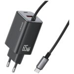 USAMS JC Series CC266 65W GaN Fast Charger 2xUSB-C 1xUSB-A Black