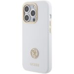 Guess GUHCP15XM4DGPH iPhone 15 Pro Max 6.7" white hardcase Silicone Logo Strass 4G - imagine 2