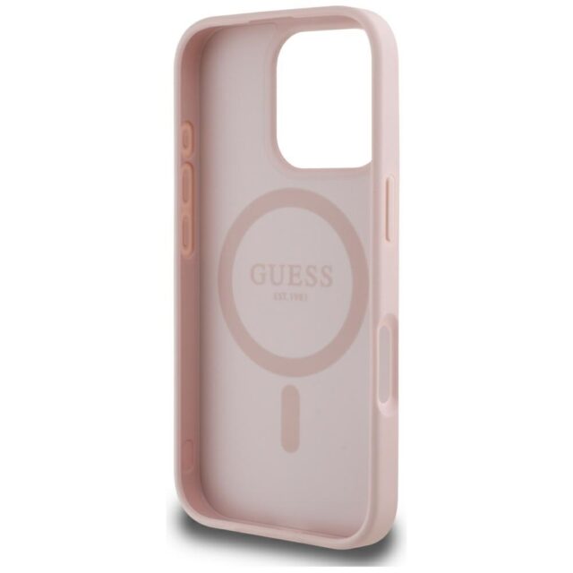 Case Guess Grained Hot Stamp Peony Triangle Logo MagSafe for iPhone 16 Pro Max pink - imagine 7