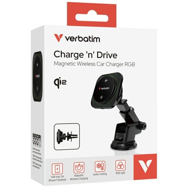 Car holder with wireless charger Verbatim n Drive Qi2 15W RGB CND-01 black 31860 - imagine 7