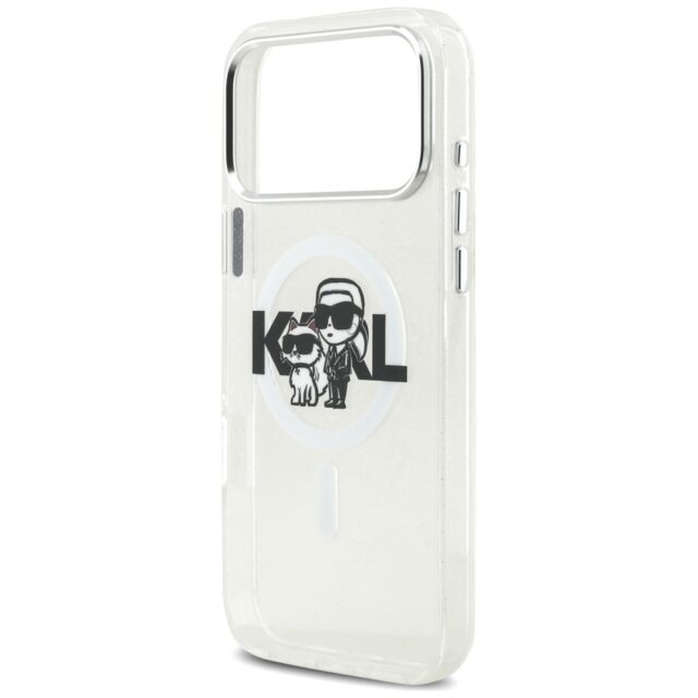 Karl Lagerfeld IML Glitter Karl & Choupette Sketch Logo MagSafe Case for iPhone 17 Pro Max Clear - imagine 6