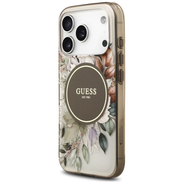 Guess IML Flower & Tonal Circle MagSafe Case for iPhone 17 Pro Max Brown - imagine 2