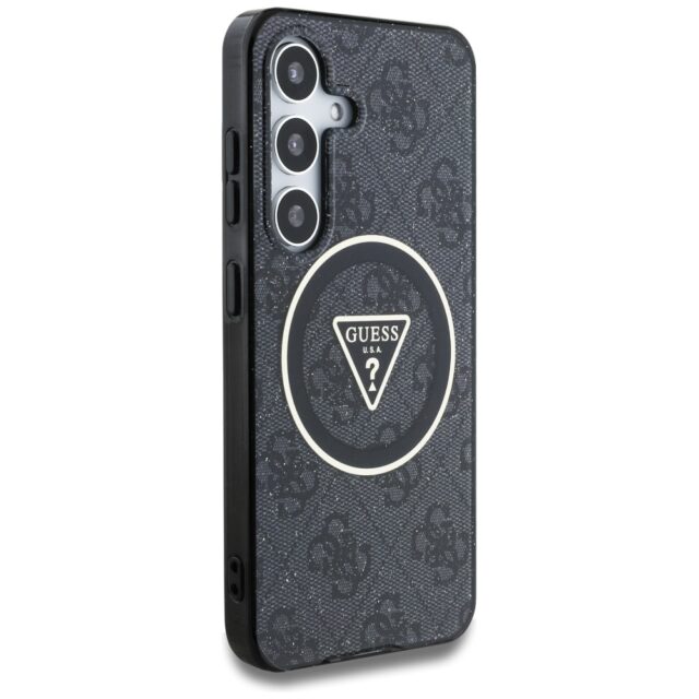 Case Guess 4G Glitter Triangle Buttons MagSafe for Samsung Galaxy S25 Plus black - imagine 4