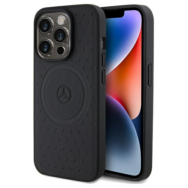 cps-55a98f85b668377771e21fcce388aee2-2025-12-06-20-35-22 Mercedes MEHMP15X23RGSK iPhone 15 Pro Max 6.7" Black Hardcase Star Pattern Leather MagSafe - imagine 1